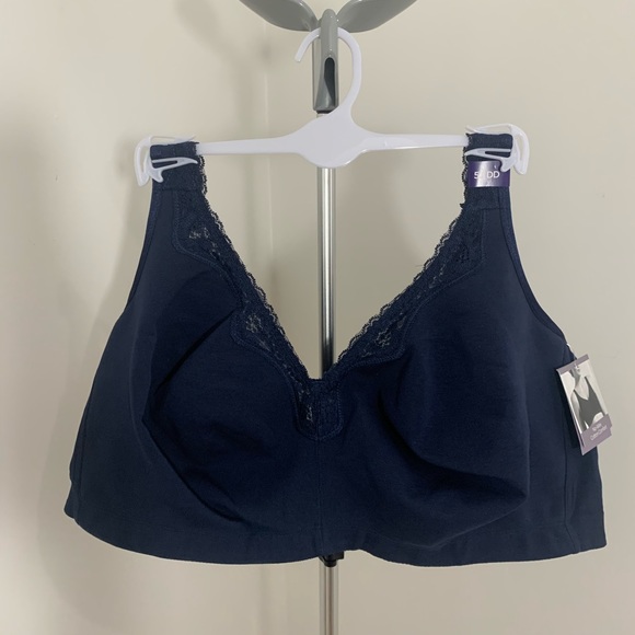 New Plus Size No Wire Cotton Comfort Lace Bra Navy - Picture 7 of 16